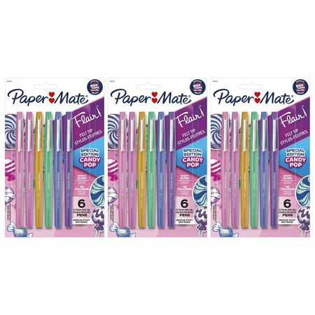 PAPER MATE Flair Felt Tip Pens, Medium Point 0.7mm, Candy Pop Pack, 6 Assorted Colors, 18PK 1982365